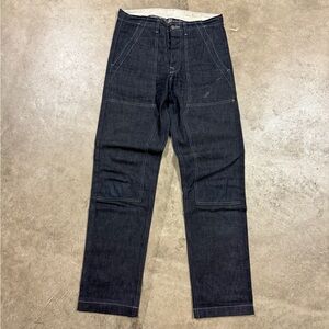 Imogene + Willie Dark Indigo Contrast Stitch Double Knee Straight Jeans